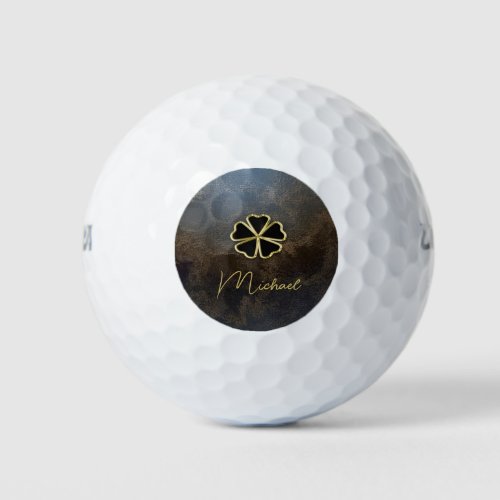 Elegant Gold ShamrockClover Leather Look Golf Balls