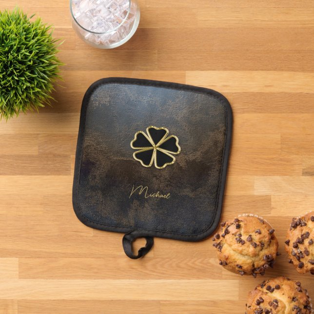 Elegant Gold Shamrock,Clover Leather Look Pot Holder (Top Down)