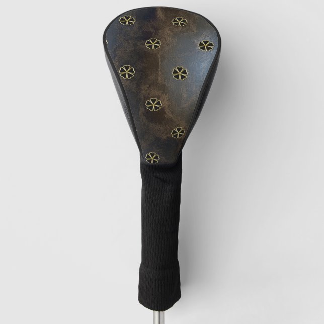 Elegant Gold Shamrock,Clovers Leather Look Golf Head Cover (Front)