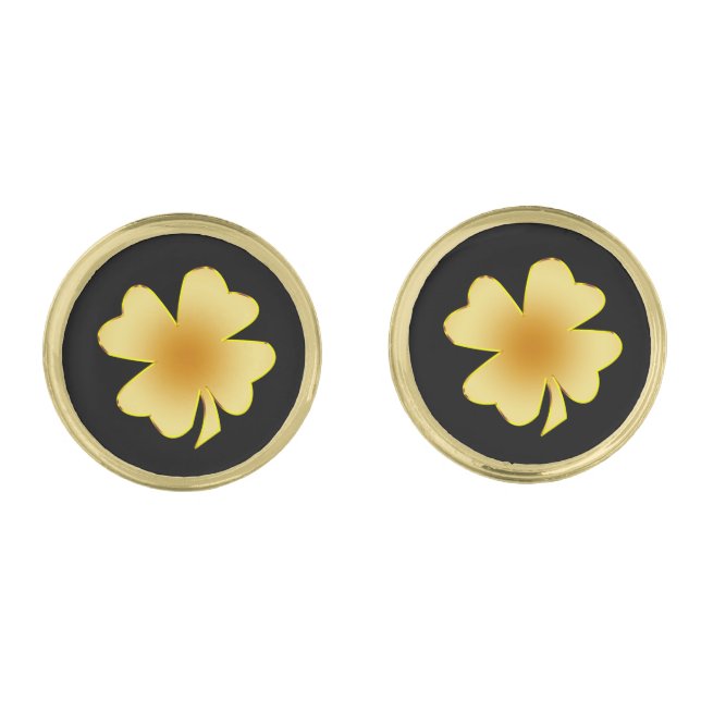Elegant Gold Shamrock Gold Cufflinks (Front)