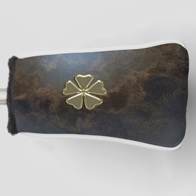 Elegant Gold Shamrock,Leather Look Golf Head Cover (Front)