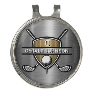Elegant Gold Shield Golf Monogram Design Hat Clip