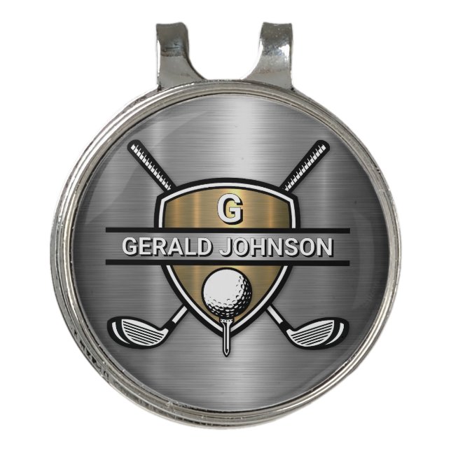 Elegant Gold Shield Golf Monogram Design Hat Clip (Front)