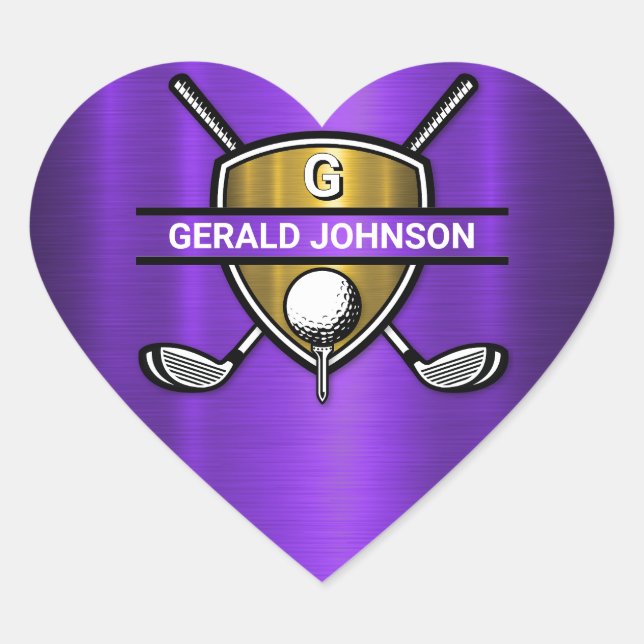 Elegant Gold Shield Golf Monogram Design Heart Sticker (Front)