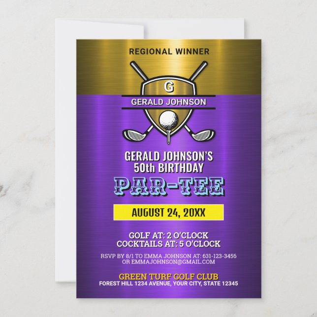Elegant Gold Shield Golf Monogram  Design Invitation (Front)