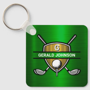 Elegant Gold Shield Golf Monogram Design Keychain