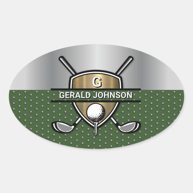 Elegant Gold Shield Golf Monogram Design Oval Sticker (Front)
