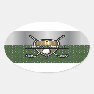 Elegant Gold Shield Golf Monogram Design Oval Sticker