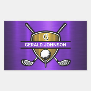 Elegant Gold Shield Golf Monogram Design Rectangular Sticker
