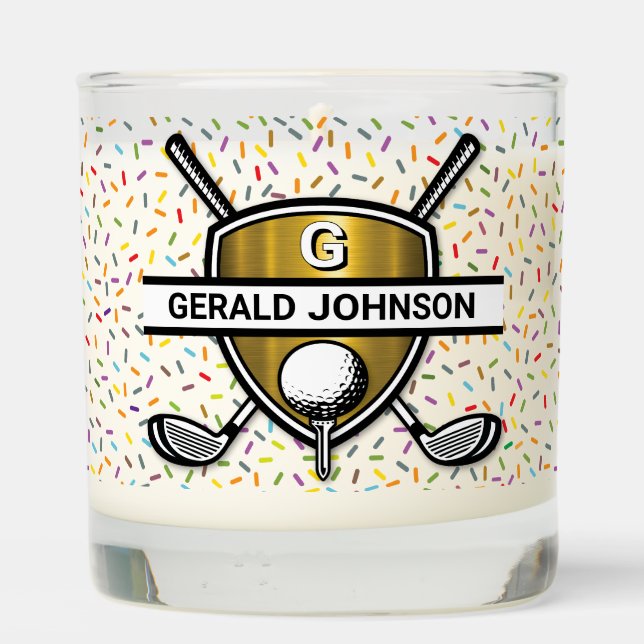 Elegant Gold Shield Golf Monogram Design Scented Candle (Back)