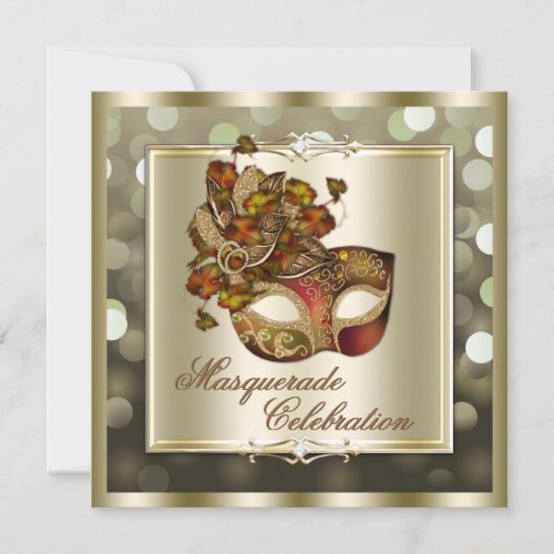 Elegant Gold Shimmering Lights Bokeh Masquerade Custom Announcements