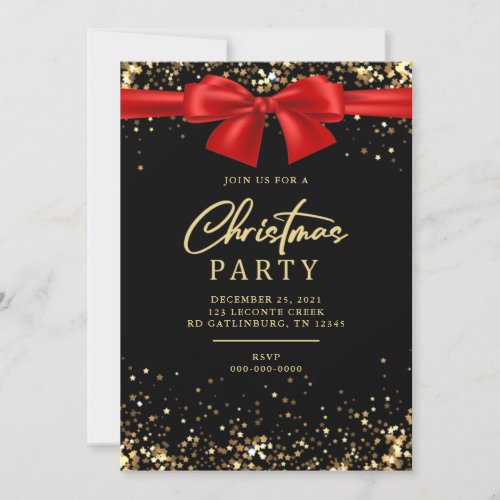 Elegant Gold Shimmering Lights Christmas Party Invitation
