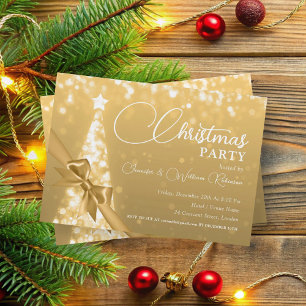 Elegant Gold Shimmering Xmas Tree Holiday Invitation