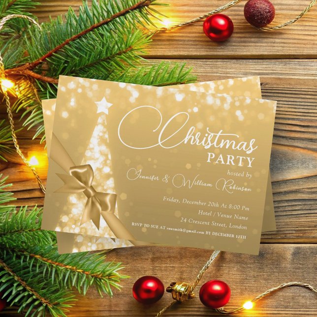 Elegant Gold Shimmering Xmas Tree Holiday  Invitation (Elegant Gold Shimmering Xmas Tree Holiday Invitation)