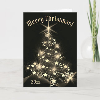 Elegant Gold Shinning Stars on Christmas Tree   Card