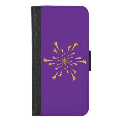 Elegant Gold Shooting Star Snowflake Fireworks iPhone 8/7 Wallet Case
