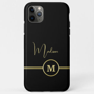 Elegant Gold Signature Monogram on Black iPhone 11 Pro Max Case