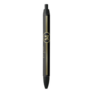 Elegant Gold Signature Monogram on Black Pen