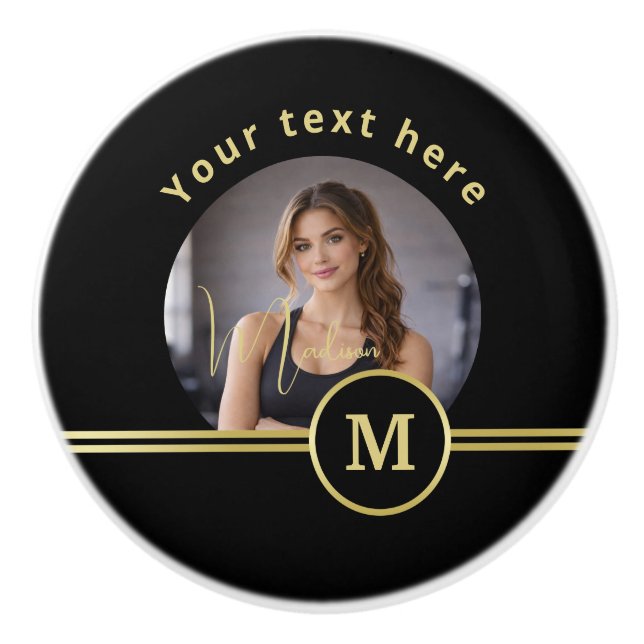 Elegant Gold Signature Monogram with Photo Ceramic Knob (Front)