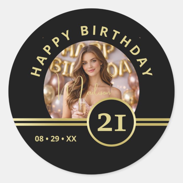 Elegant Gold Signature Monogram with Photo Classic Round Sticker (Front)