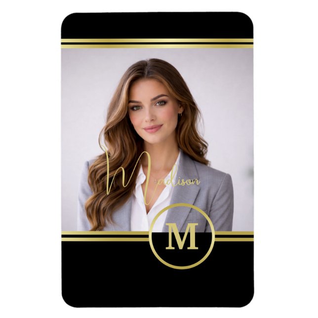 Elegant Gold Signature Monogram with Photo Magnet (Vertical)