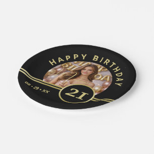 Elegant Gold Signature Monogram with Photo Paper Plates