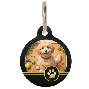 Elegant Gold Signature Monogram with Photo Pet ID Tag