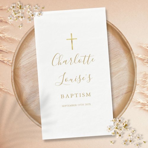 Elegant Gold Signature Script Baptism Christening Paper Guest Towels