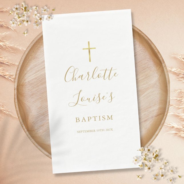 Elegant Gold Signature Script Baptism Christening Paper Guest Towels (Elegant Gold Signature Script Baptism Christening Paper Guest Towels)