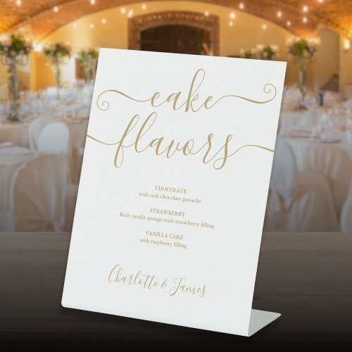 Elegant Gold Signature Script Cake Flavors Pedestal Sign