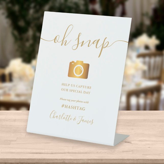 Elegant Gold Signature Script Oh Snap Pedestal Sign (Creator Uploaded)