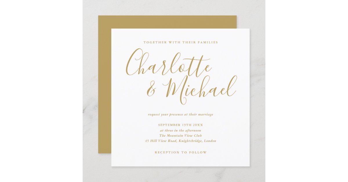 Elegant Gold Signature Script Wedding Invitation | Zazzle