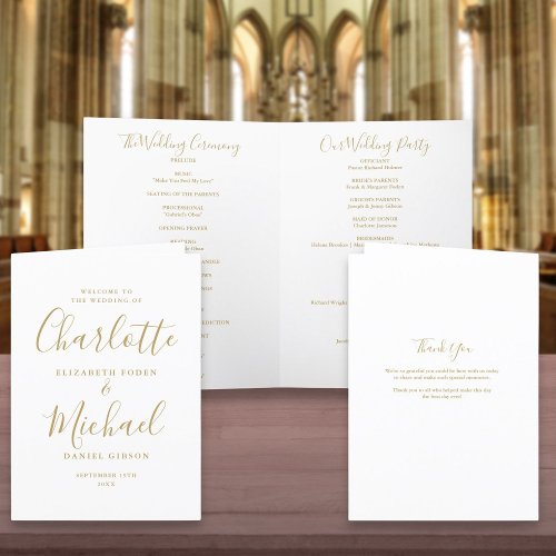 Elegant Gold Signature Script Wedding Program