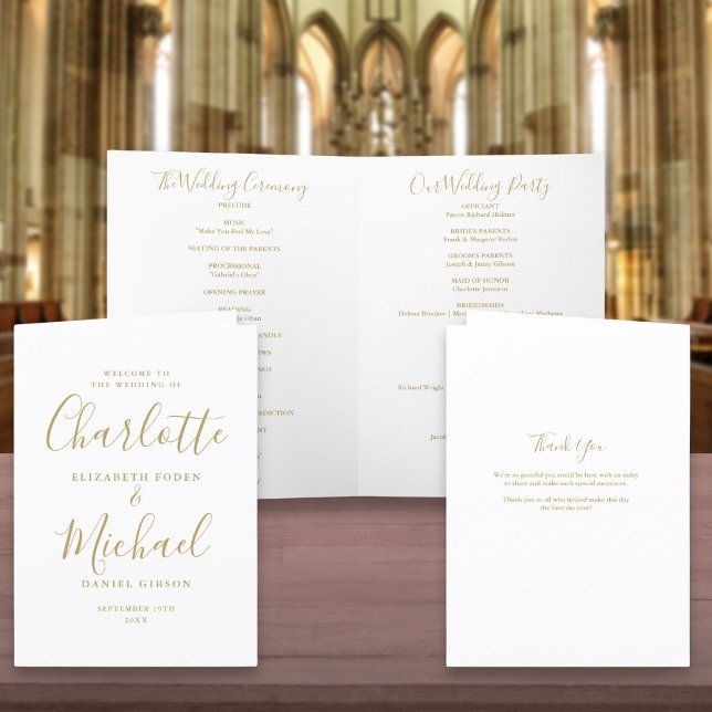 Elegant Gold Signature Script Wedding Program (Elegant Gold Signature Script Wedding Program)