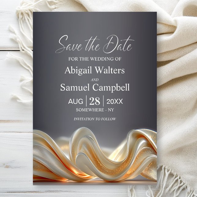 Elegant Gold Silk Wedding Save the Date Invitation (Creator Uploaded)