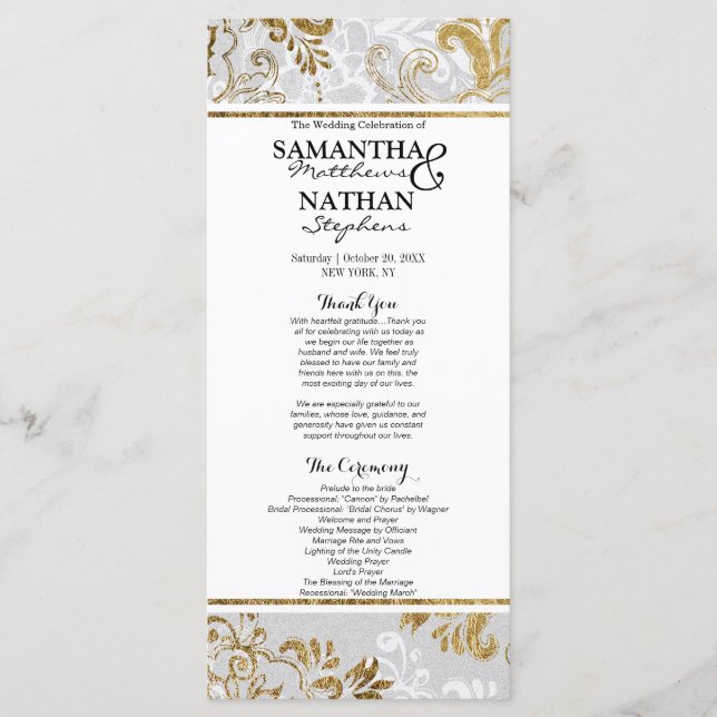 Elegant Gold Silver and Gray Floral Programs (Front)
