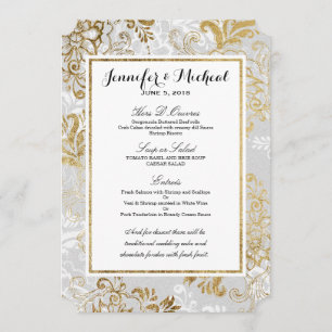 Elegant Gold Silver and Gray Floral Wedding Menu