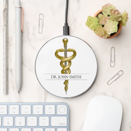 Elegant Gold Silver Asclepius Classy Noble Medical Wireless Charger