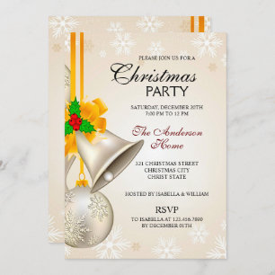 Elegant Gold Silver Bells Christmas Invitation