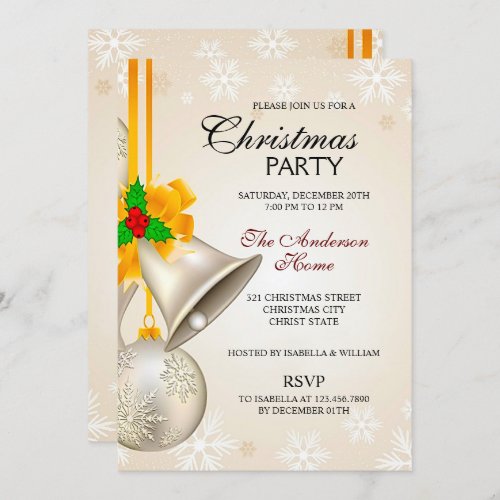 Elegant Gold Silver Bells Christmas Invitation