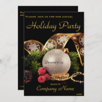 Elegant Gold Silver Black Corporate Holiday Party Invitation