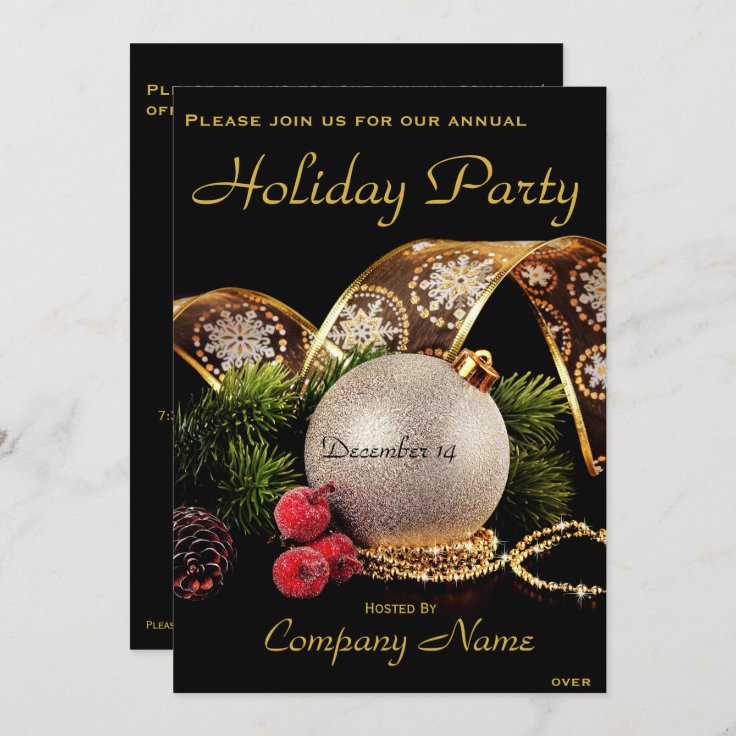 Elegant Gold Silver Black Corporate Holiday Party Invitation 