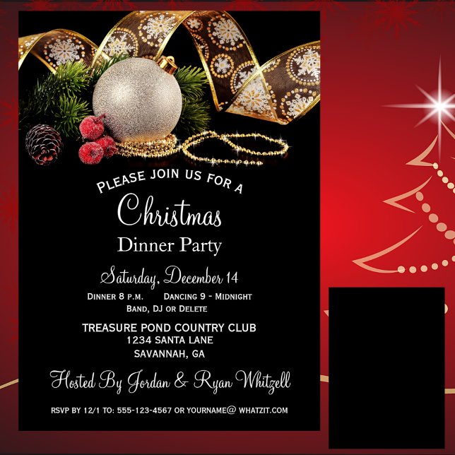 Elegant Gold Silver Black Holiday Dinner Party Foil Invitation (Creator Uploaded)