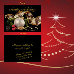 Elegant Gold Silver Black Holiday Greeting Card