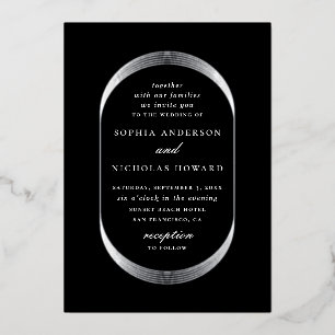 Elegant gold silver black modern geometric wedding foil invitation