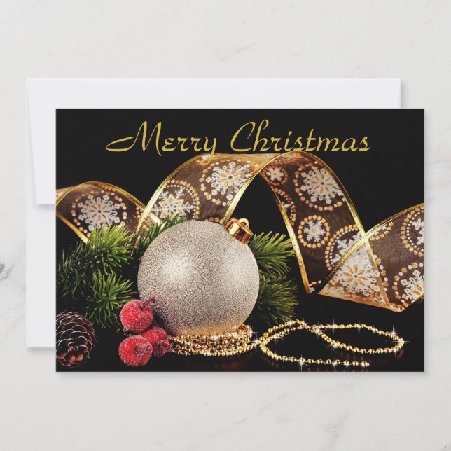Elegant Gold Silver Black Xmas Holiday Greeting Card (Front)