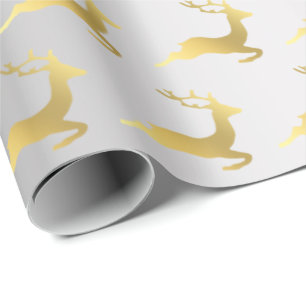 Elegant Gold & Silver Christmas reindeer pattern Wrapping Paper