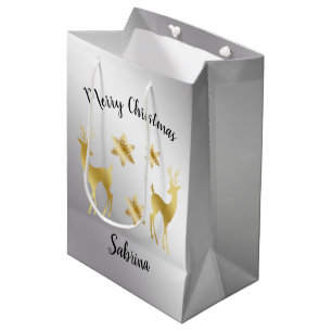 Elegant gold silver Christmas snowflakes reindeers Medium Gift Bag