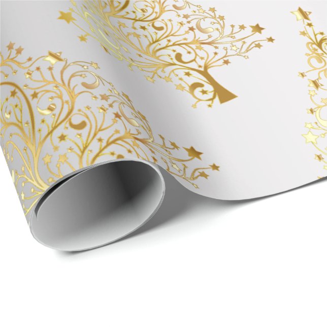 Elegant Gold & Silver Christmas Tree Pattern Wrapping Paper (Roll Corner)