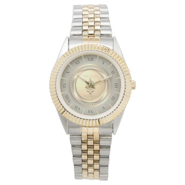 Elegant Gold & Silver Classic Roman Numeral Custom Watch (Front)